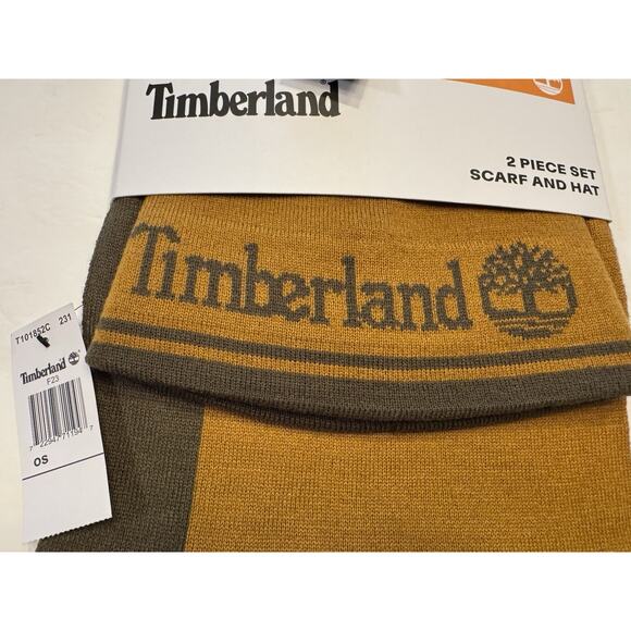Timberland Men’s Logo Jacquard Scarf Hat Set brown NWT - Picture 3 of 7